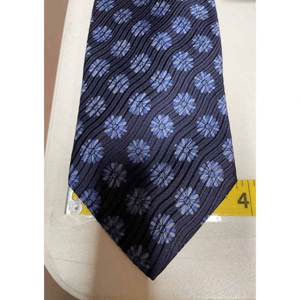 Ermenegildo Zegna Tie Mens Blue Silk Floral Jacquard Italy‎ Disegno Esclusivo